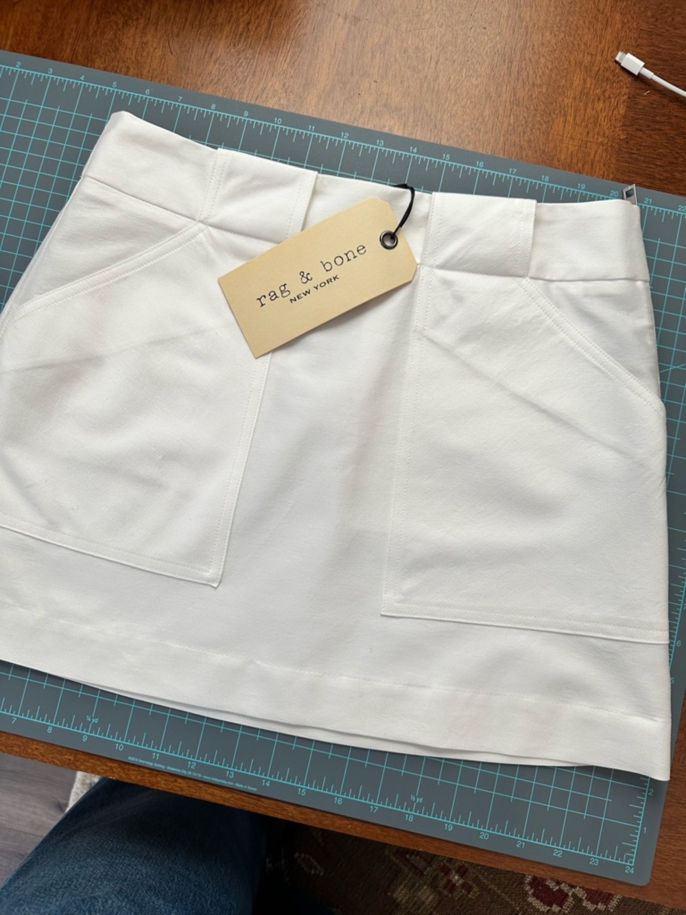 rag & bone White Textured Cotton Mini Skirt